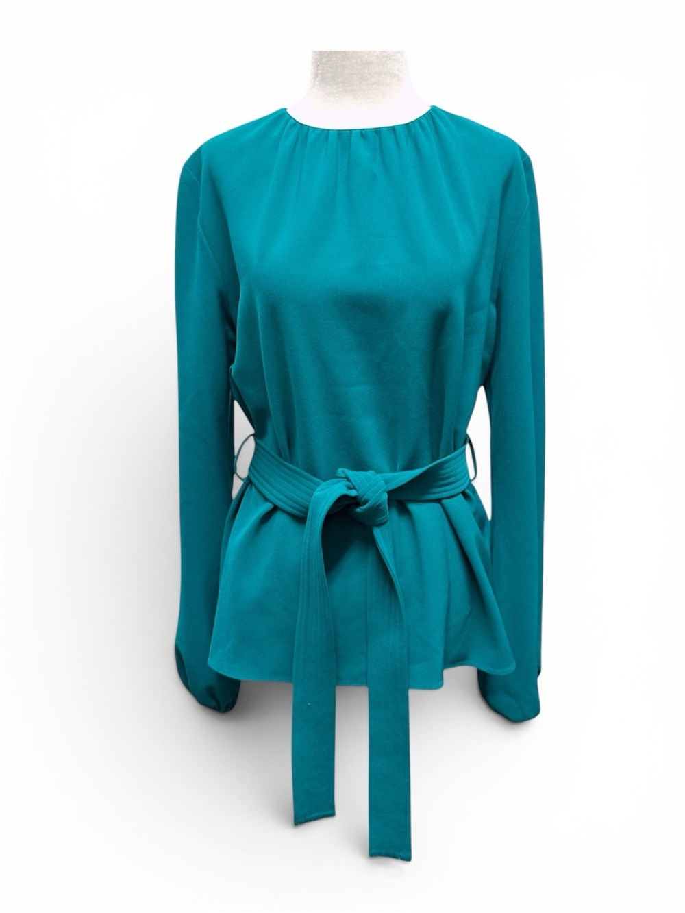 P.A.R.O.S.H. Italian Designer Gathered Tie-Waist Blouse Emerald Teal Green Sz S